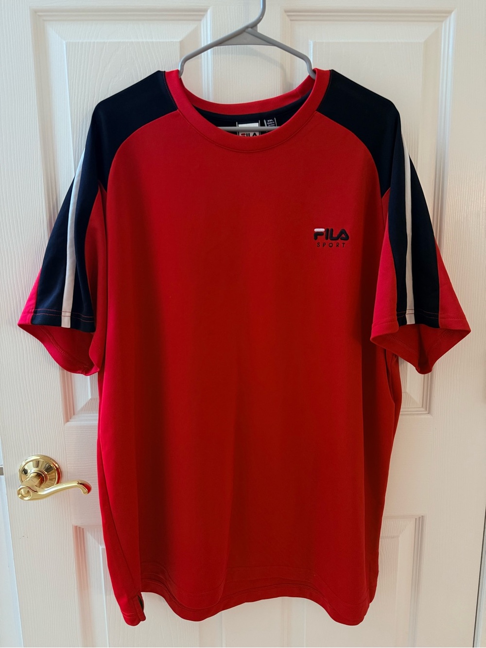 FILA Red Short-Sleeve Athletic Tee with Navy and White Accents